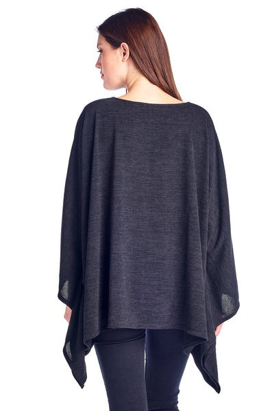 Solid Knit Sweater Caftan Poncho Tunic