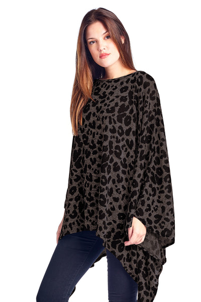 Solid Knit Sweater Caftan Poncho Tunic