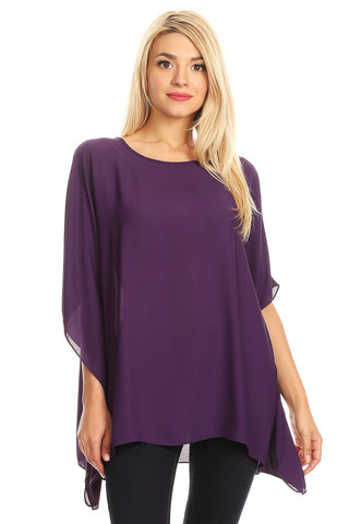 Opaque Chiffon Caftan Poncho Tunic Top