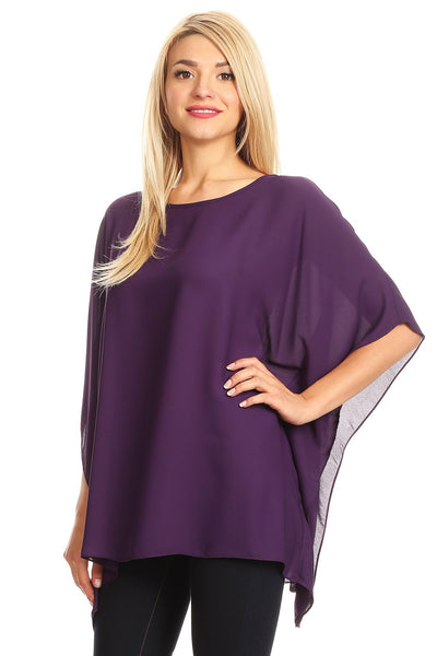 Opaque Chiffon Caftan Poncho Tunic Top