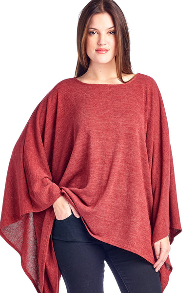 Solid Knit Sweater Caftan Poncho Tunic