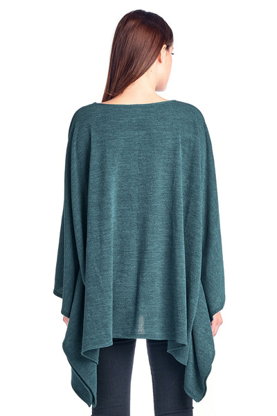 Solid Knit Sweater Caftan Poncho Tunic